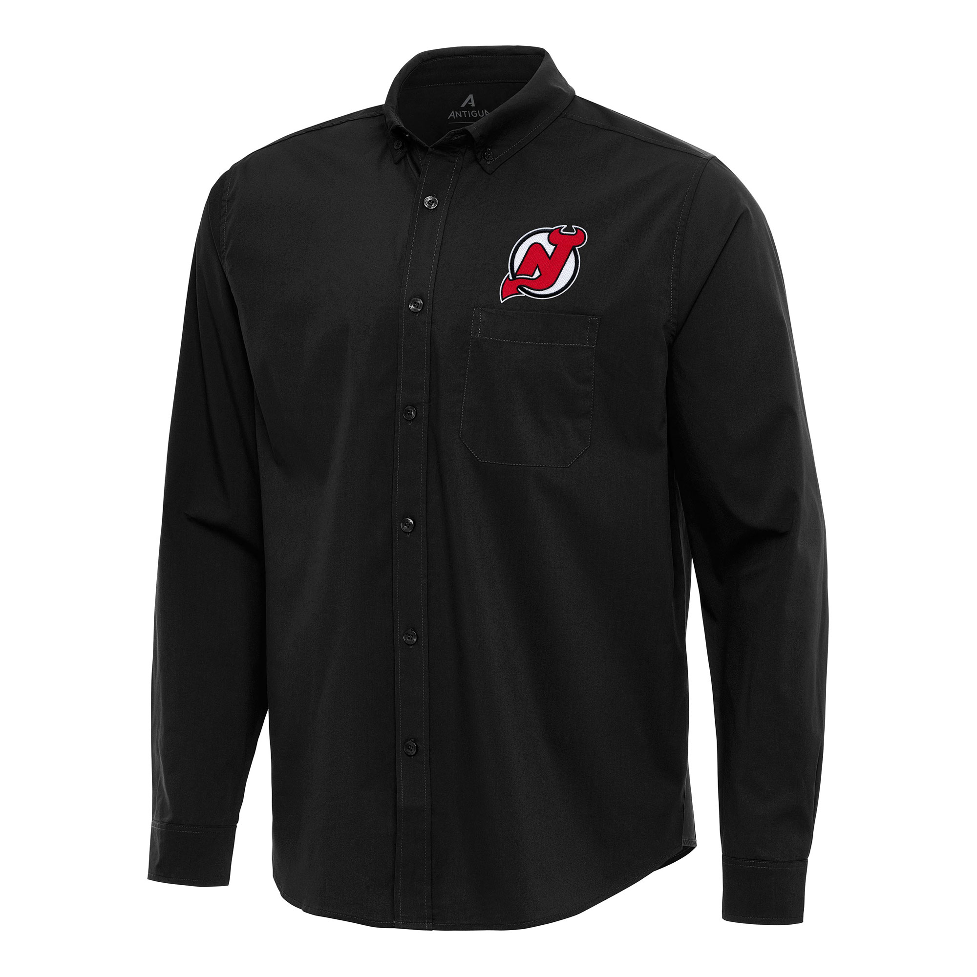 Men's New Jersey Devils Antigua Black Flight Woven Tri-Blend Long Sleeve Button-Down Shirt