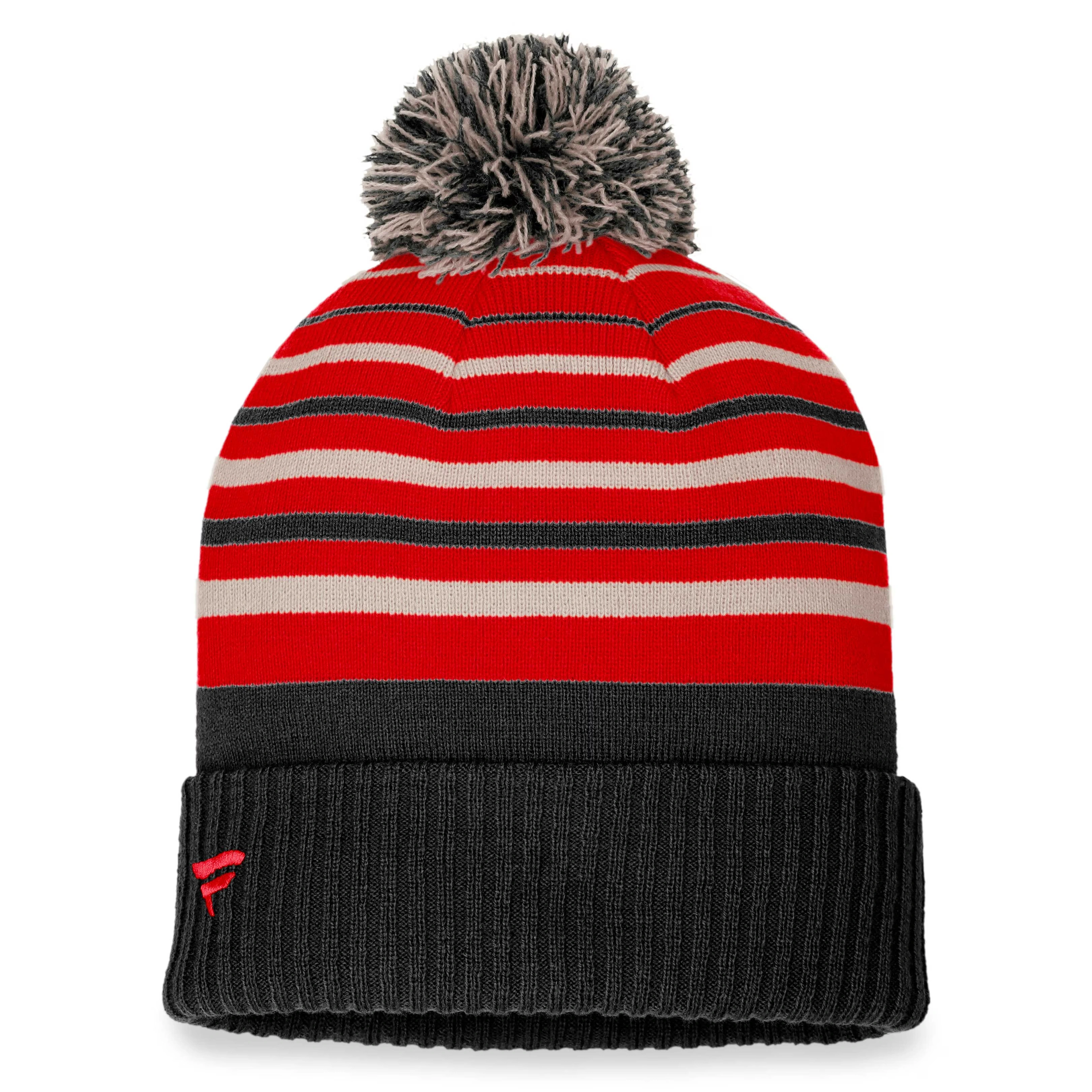 Men's Chicago Blackhawks Fanatics Black/Red True Classic Retro Cuffed Knit Hat with Pom