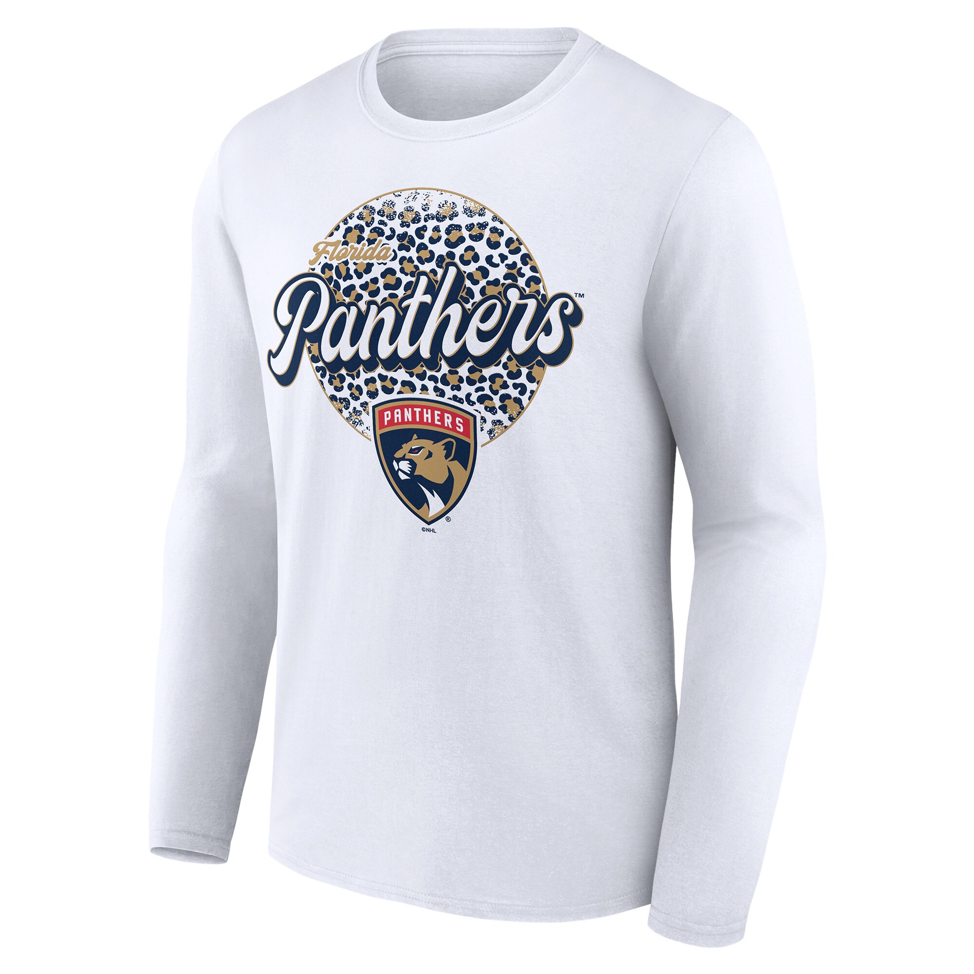 Unisex Florida Panthers White Personalized Name & Number Leopard Print Long Sleeve T-Shirt