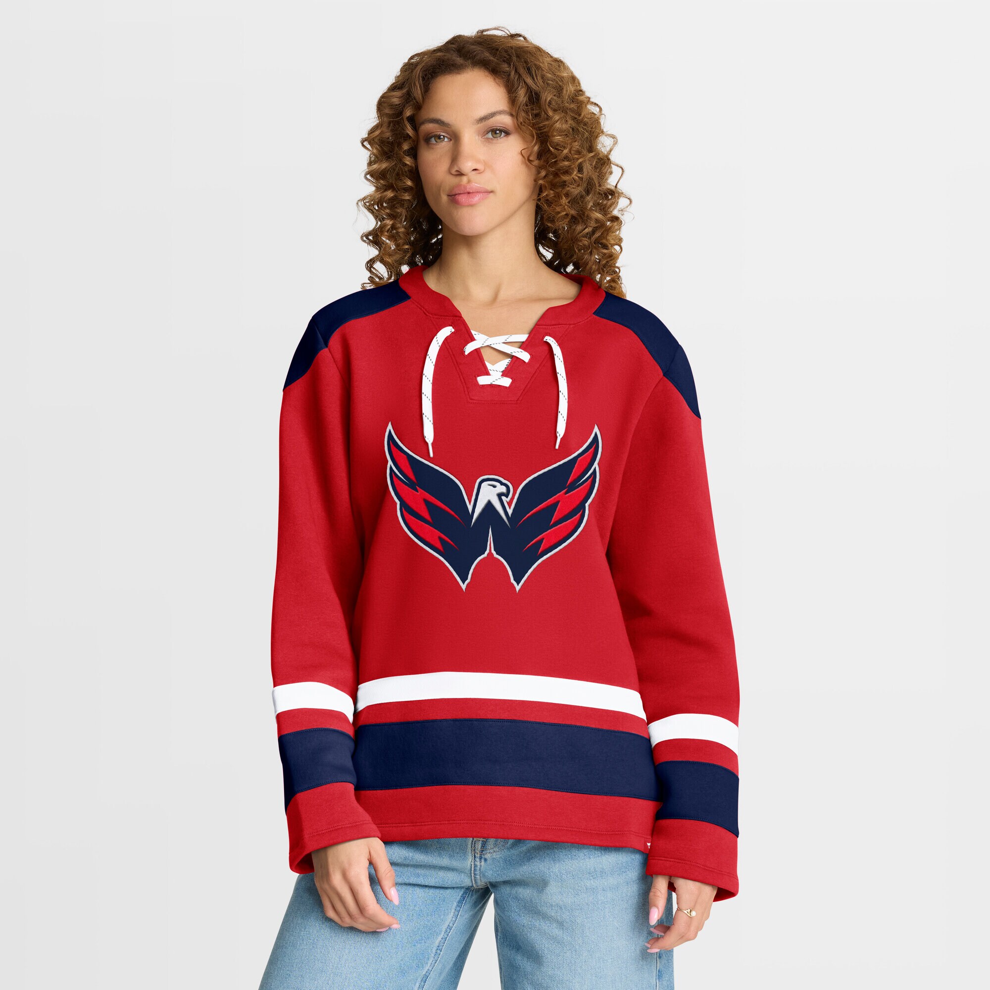 Women's Washington Capitals  Fanatics Red Icing Long Sleeve Lace Up Sweatshirt